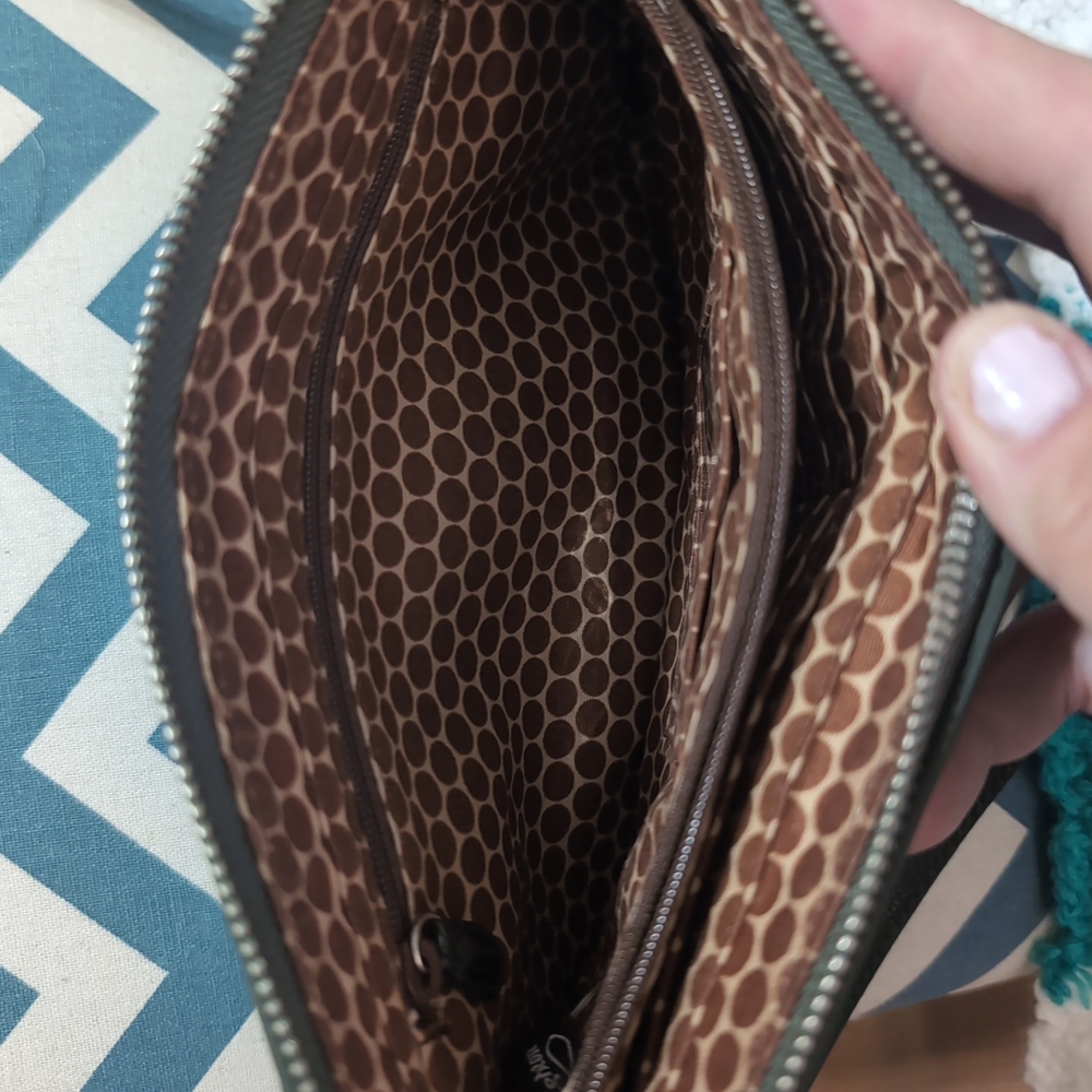 Brighton Twister Go Go Pouch Olive Green Nylon Crossbody Handbag - Picture 7 of 8
